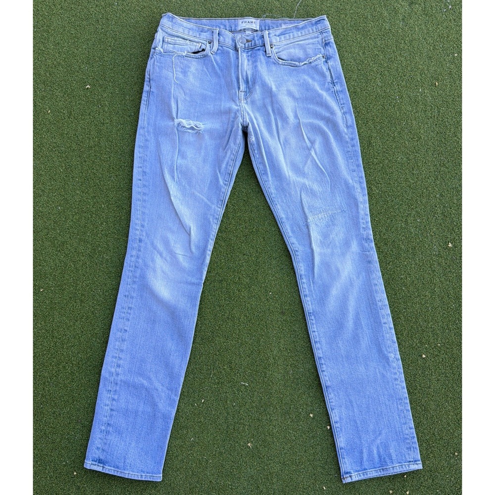 FRAME Jeans Mens 32 Tapered L'Homme Slim Stretch Medium Wash Denim REPAIRED